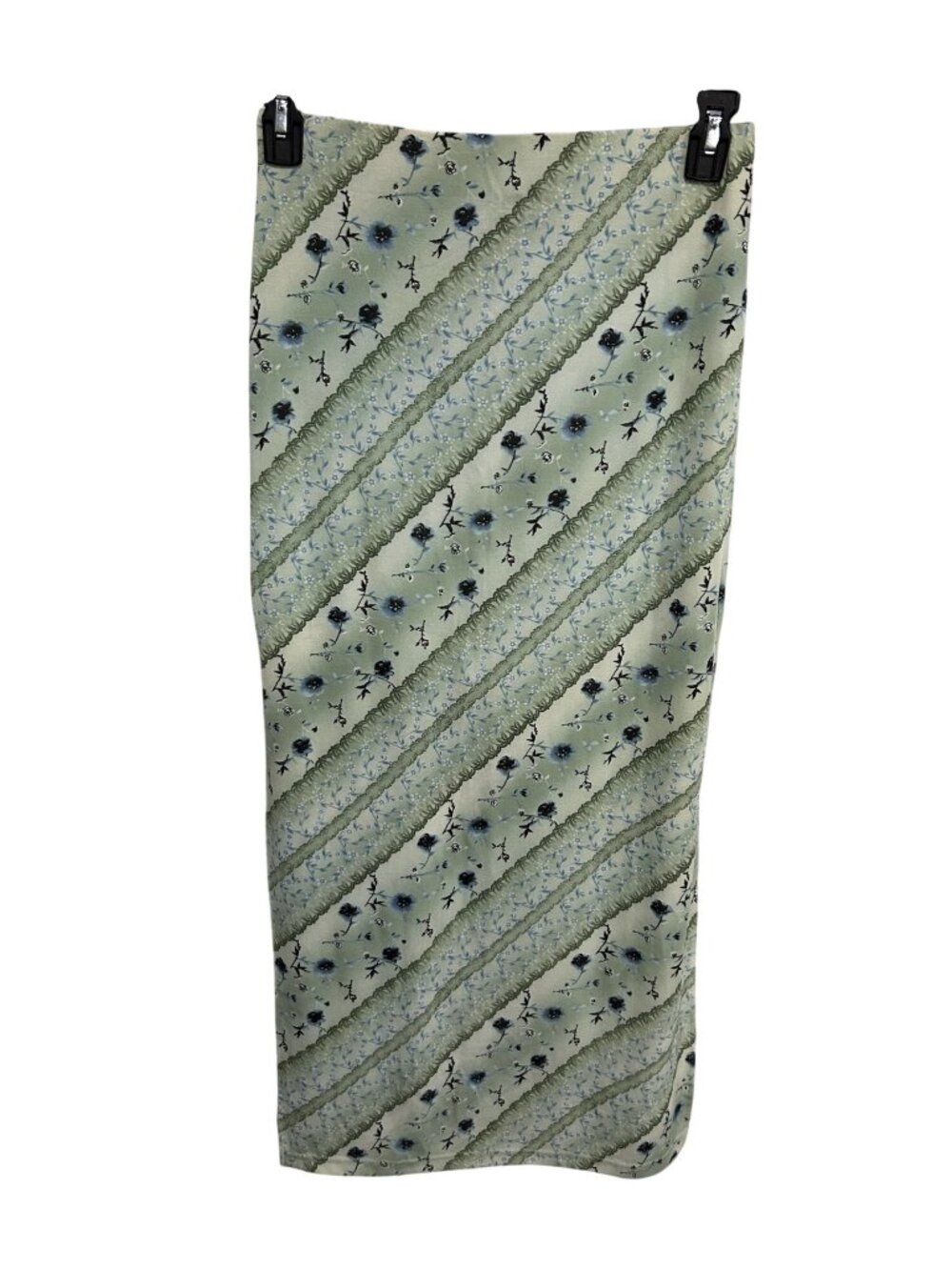Vintage Genevieve Maxi Skirt Green Floral Diagonal Stripes Size S Retro Cottage
